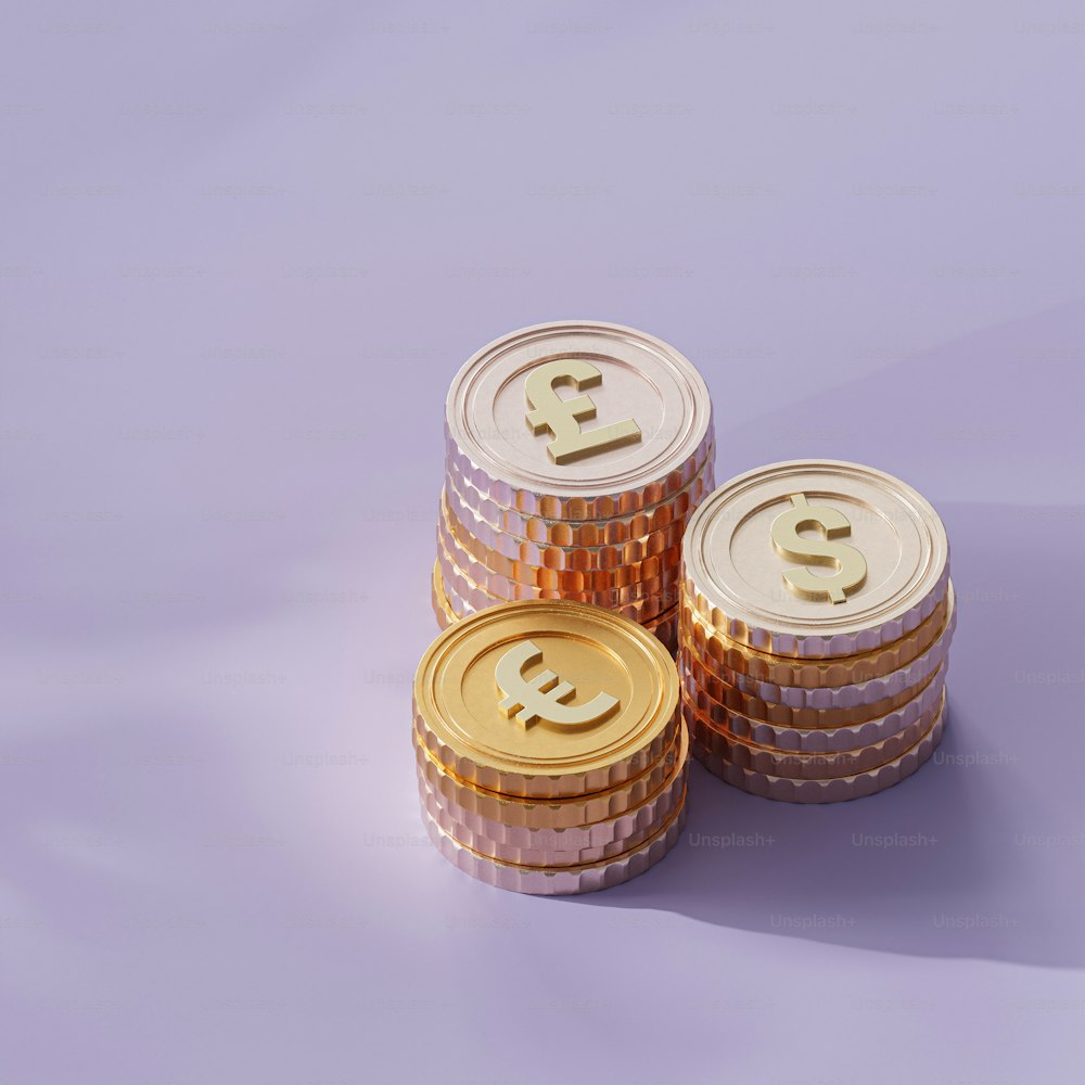 a stack of gold coins with a bitcoin on top