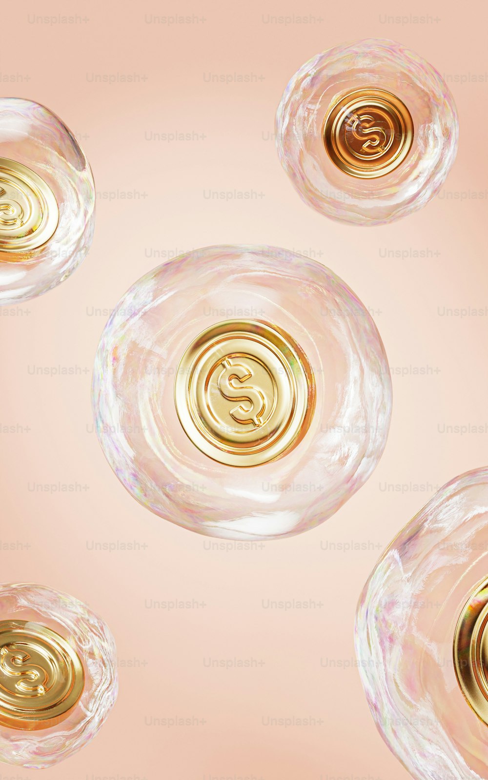 a pink background with gold swirls and circles