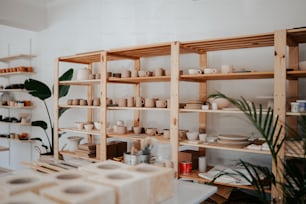 a room filled with lots of shelves filled with dishes