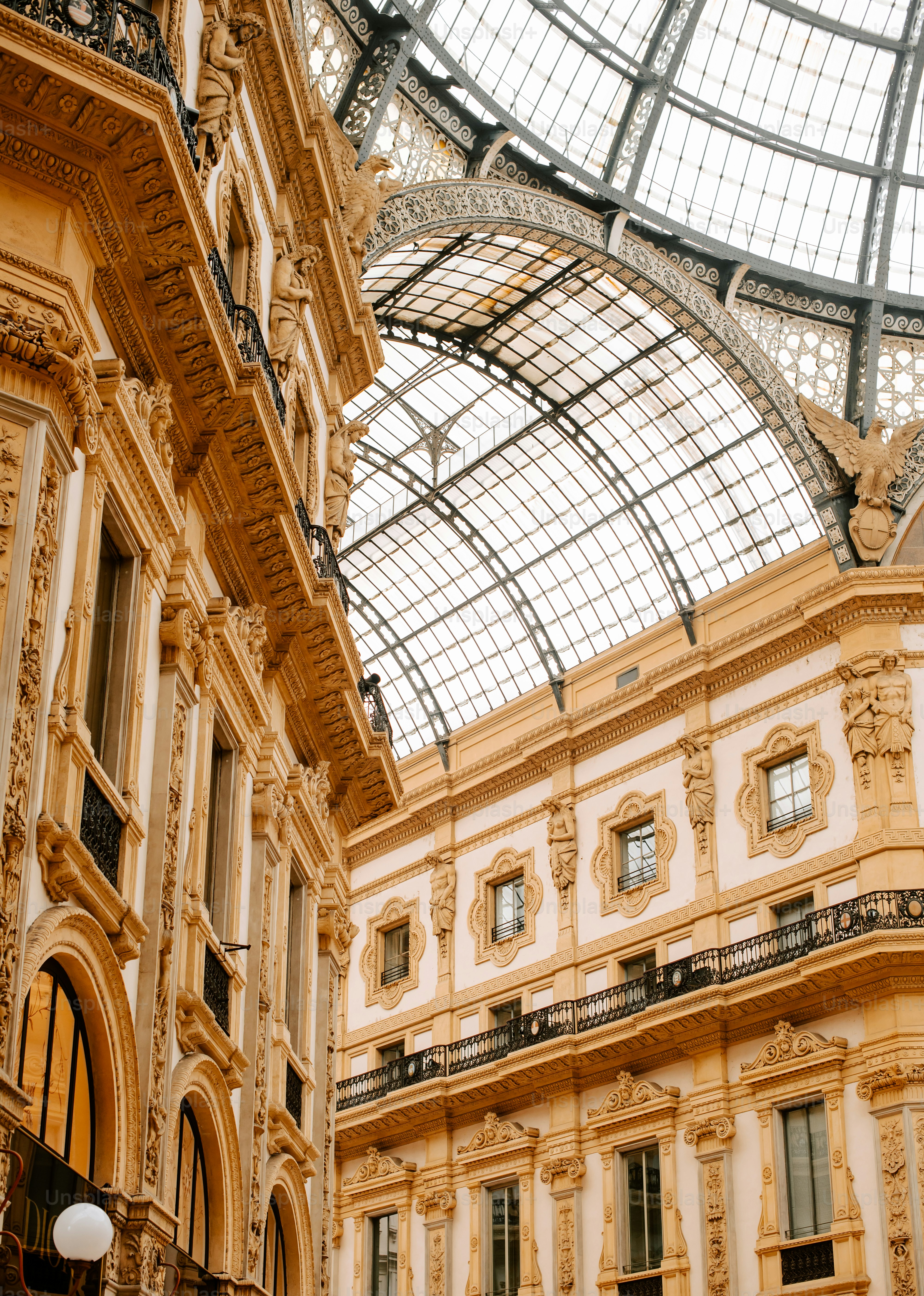 the inside of a building with a glass roof