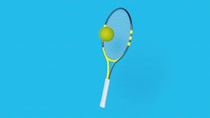 a tennis racket and a ball on a blue background
