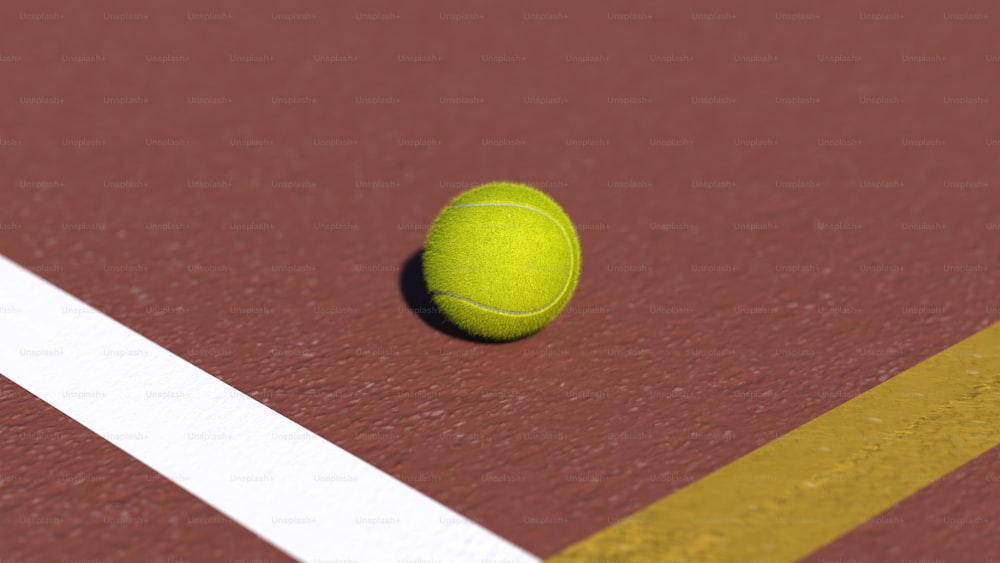 Ein Tennisball sitzt auf einem Tennisplatz