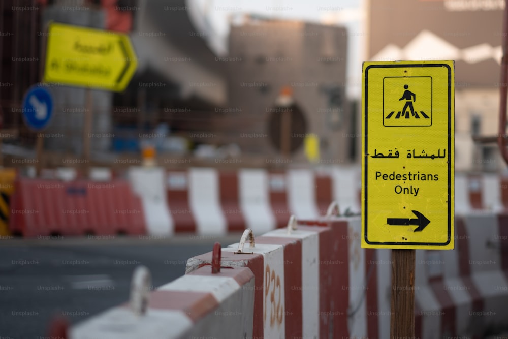 a yellow sign that is on a wooden pole