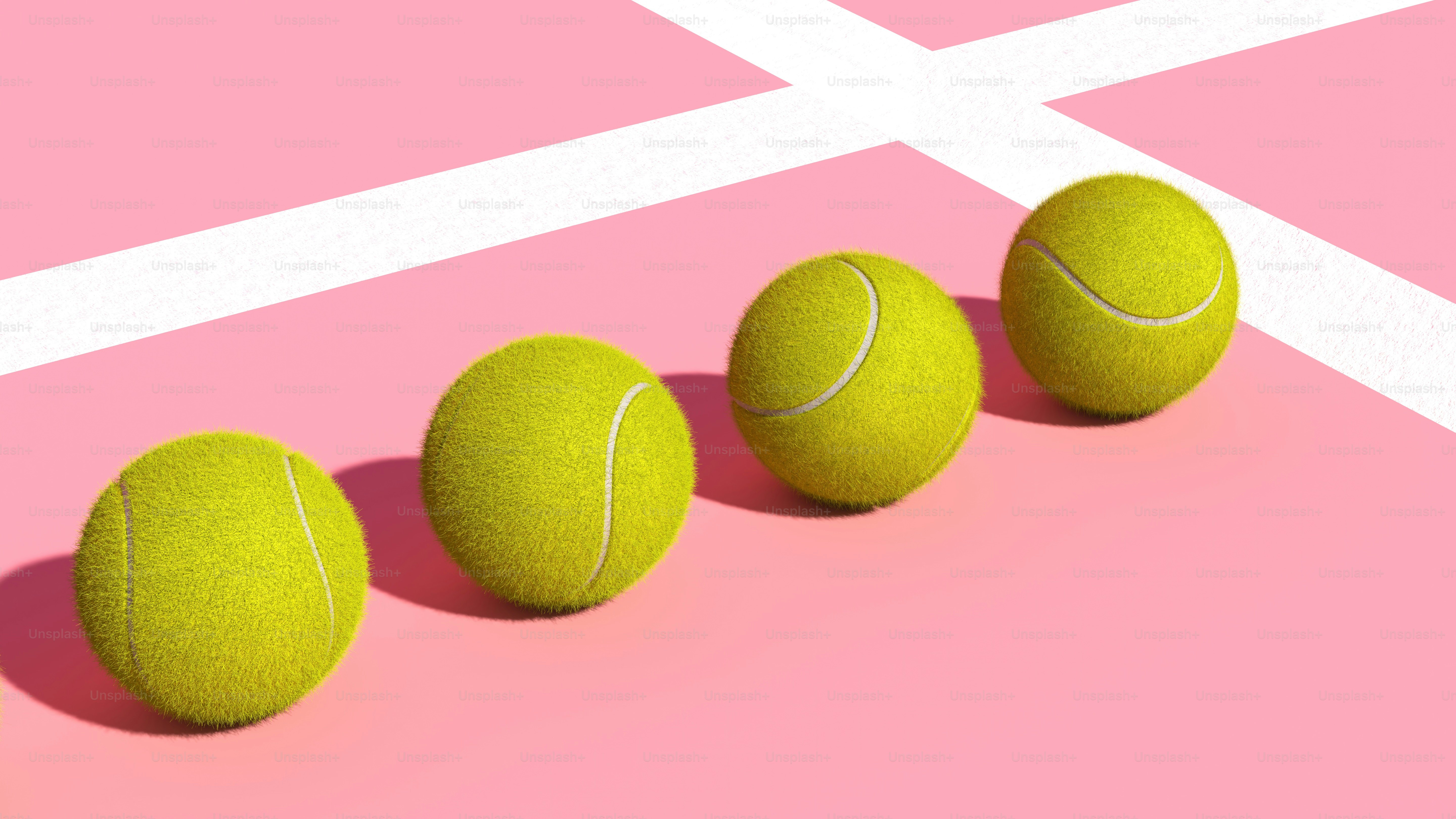 Three tennis balls lined up on a pink surface photo Sport Image on