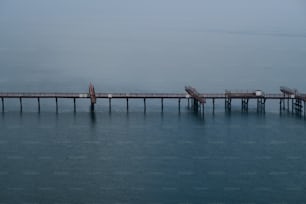 a long pier stretches out into the ocean