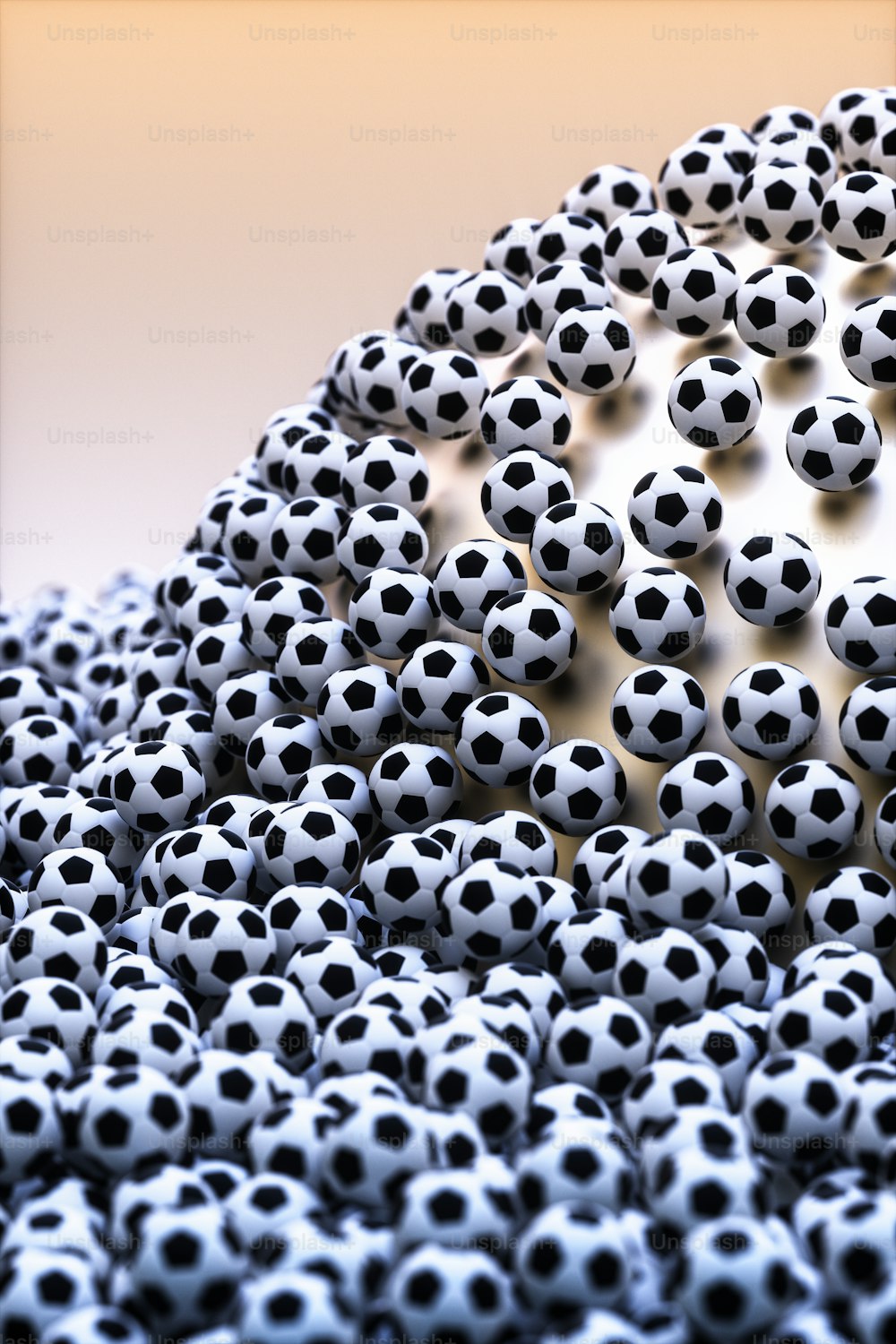 a large group of soccer balls sitting on top of each other