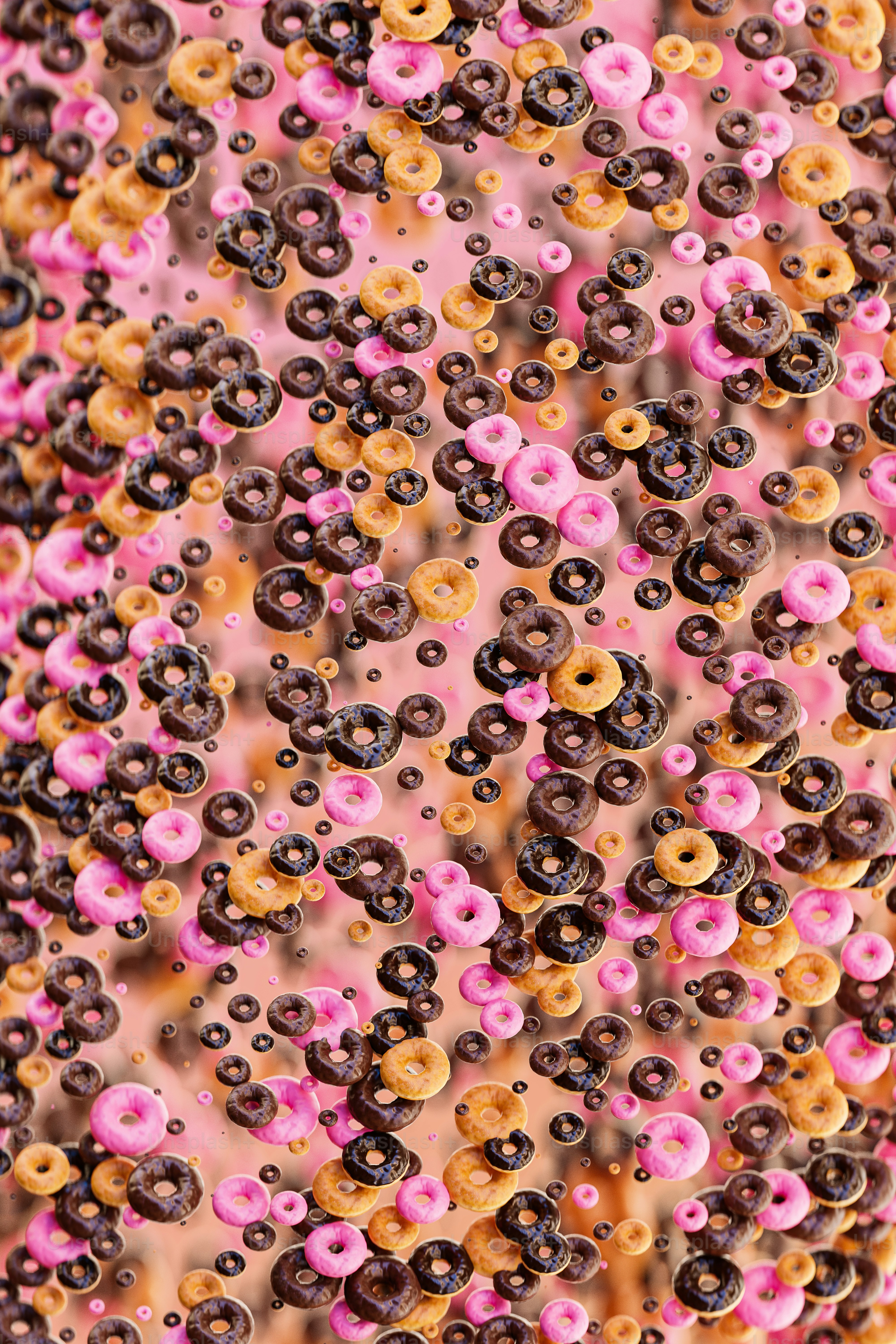 viele Donuts, die auf einem Tisch liegen