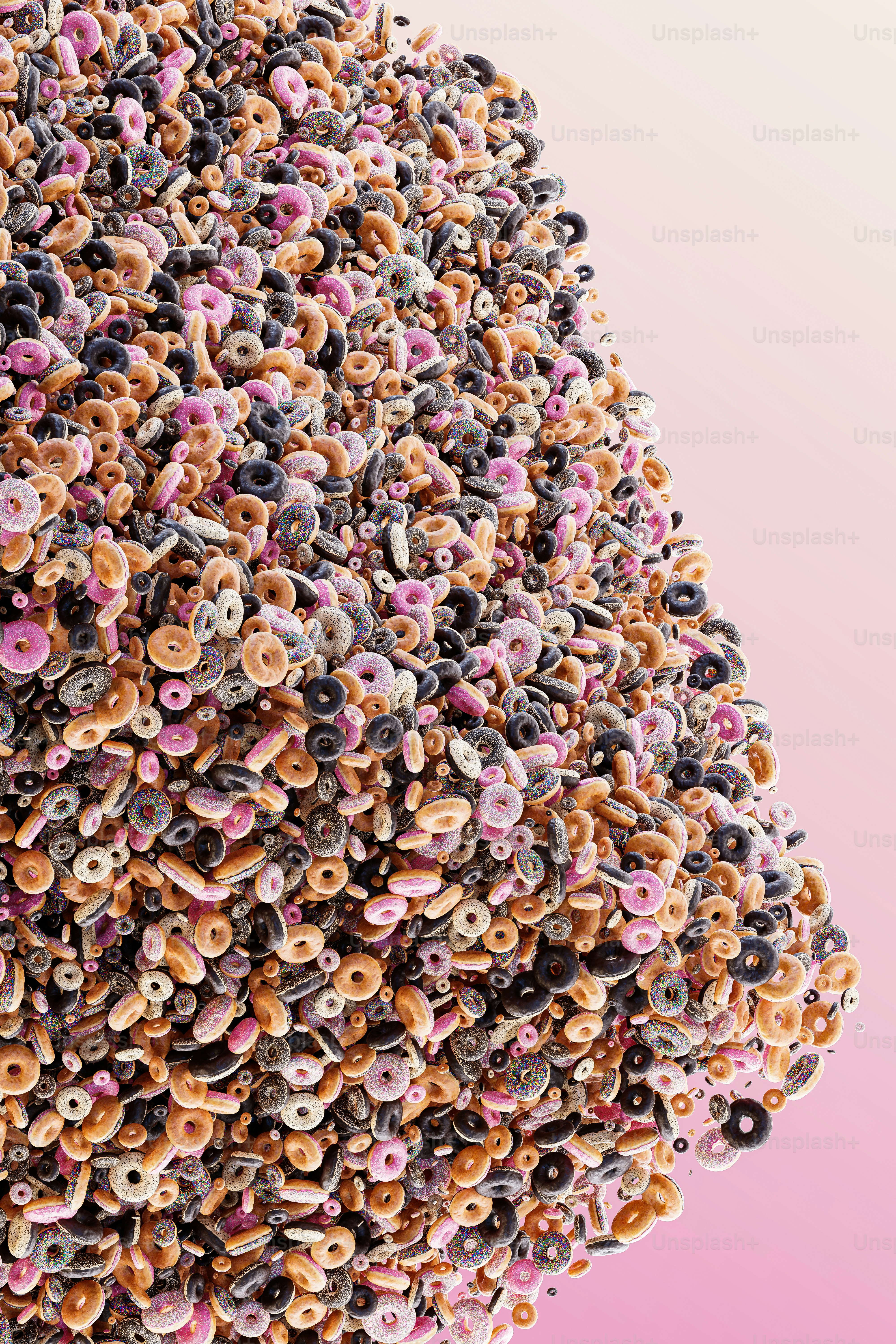 Ein Haufen Donuts, die in der Luft sind