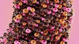 a bunch of donuts that are stacked on top of each other