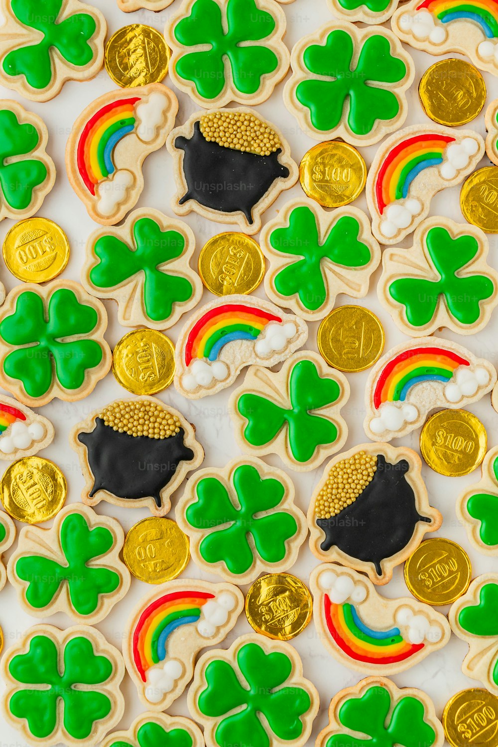 a close up of a tray of decorated cookies