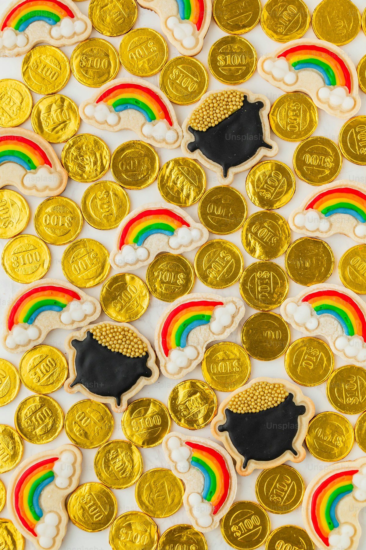 Gold coins and St Patrick's Day decorations for party planning