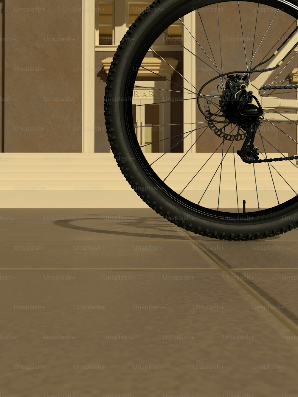 거리에서 자전거 타이어의 클로즈업