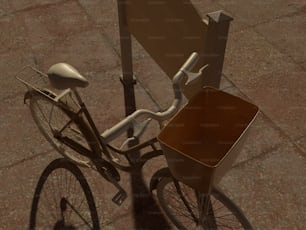 uma bicicleta com uma cesta presa à parte de trás dela
