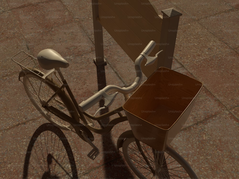 una bicicletta con un cestino attaccato alla parte posteriore