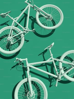 two white bikes on a green background