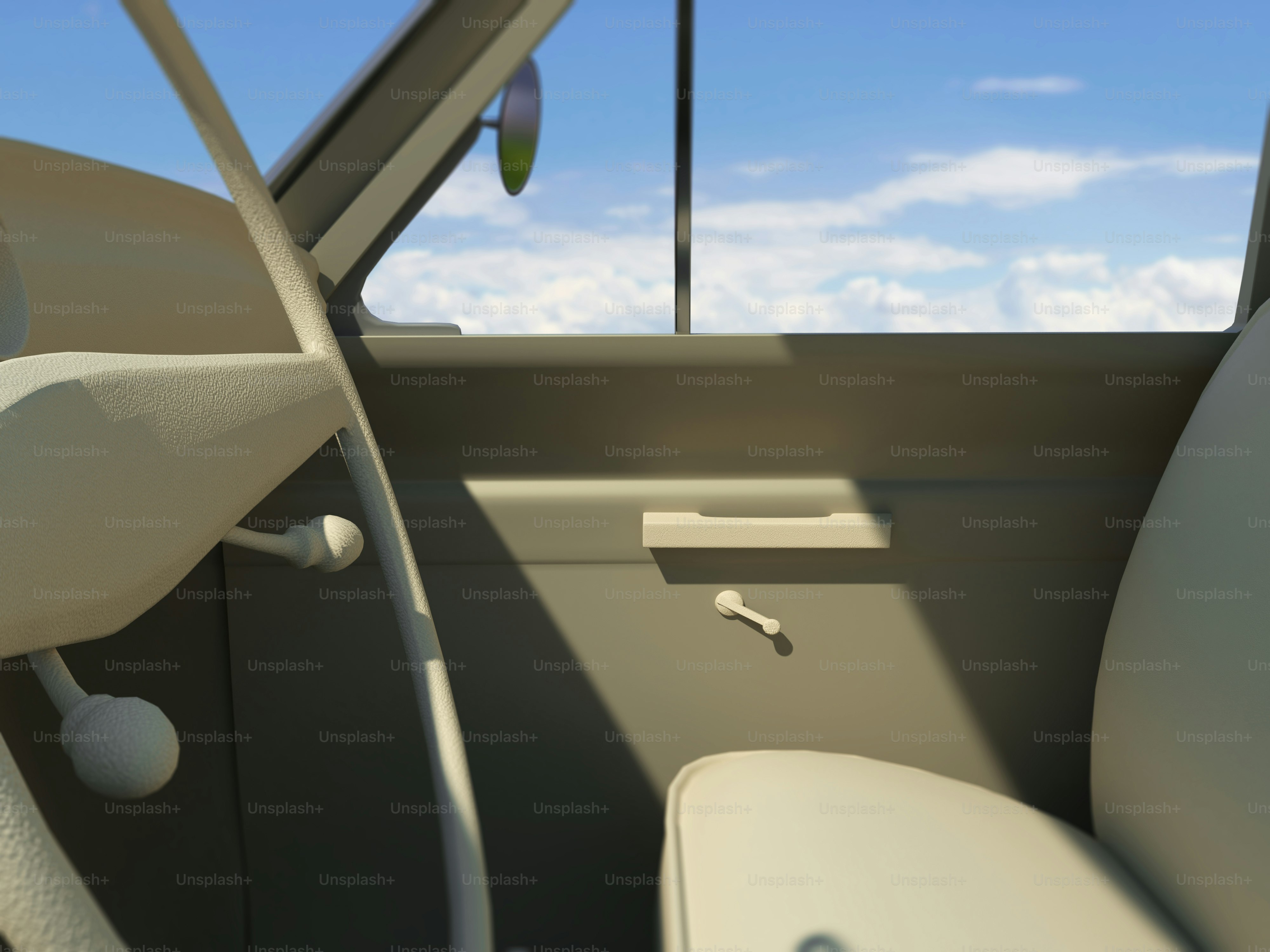 the interior of a car with the door open