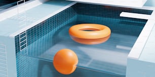 Ein orangefarbenes Objekt, das in einem Wasserbecken schwimmt