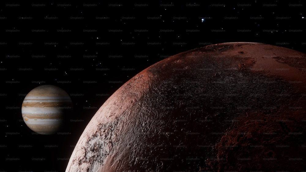 Representación artística de un planeta y su luna