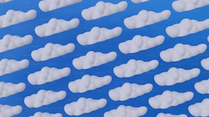 a blue background with white clouds in the sky