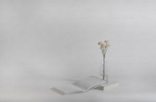 Ein Buch und eine Blume in einer Vase