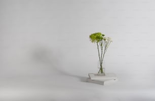 um pequeno vaso com algumas flores nele
