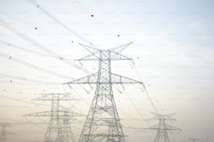 a large group of power lines in the sky