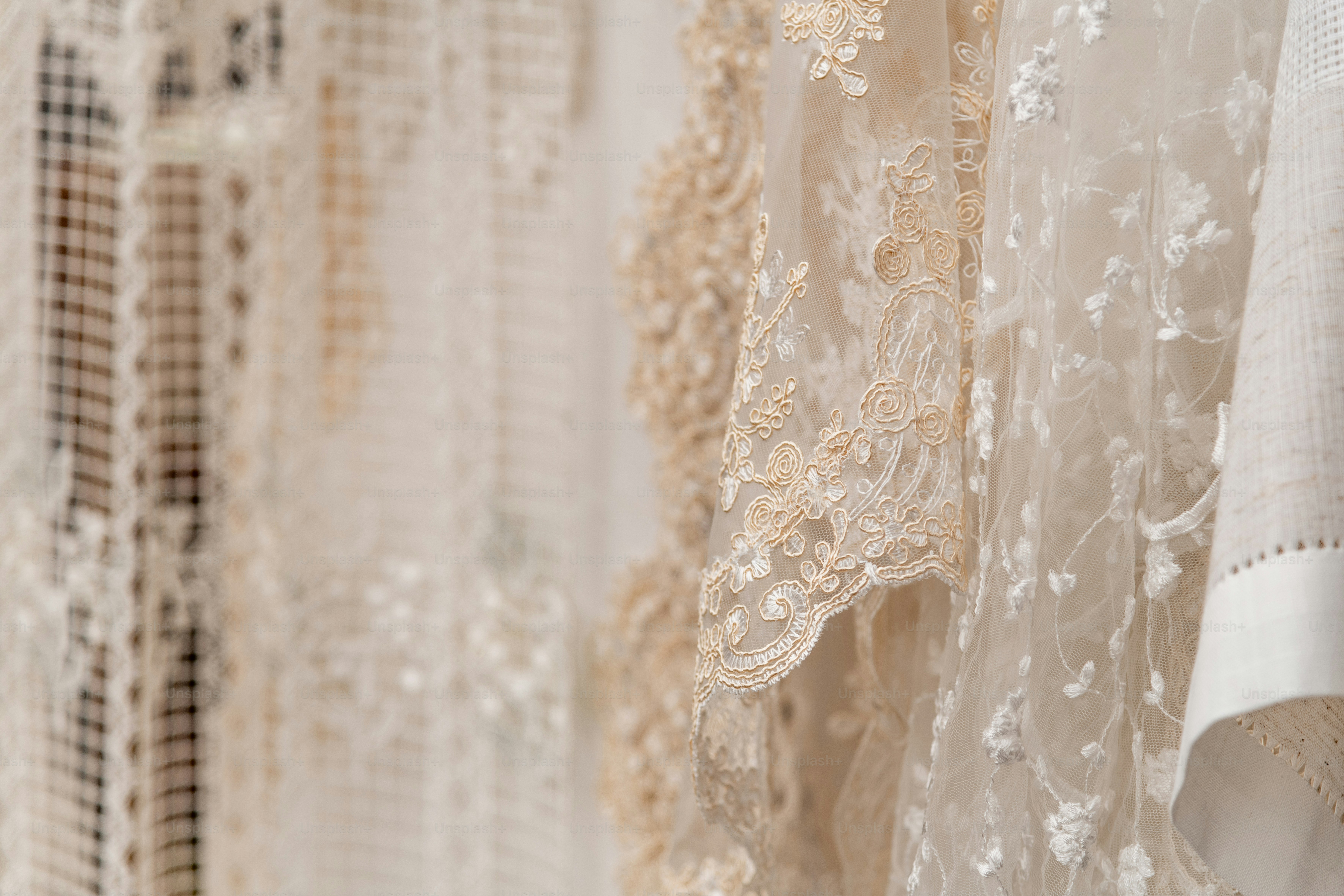 a close up of a curtain with lace on it