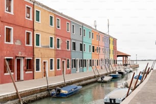 a row of colorful buildings next to a body of water