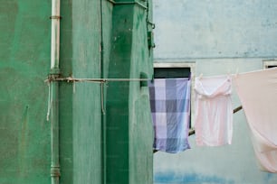 clothes hanging out to dry on a clothes line