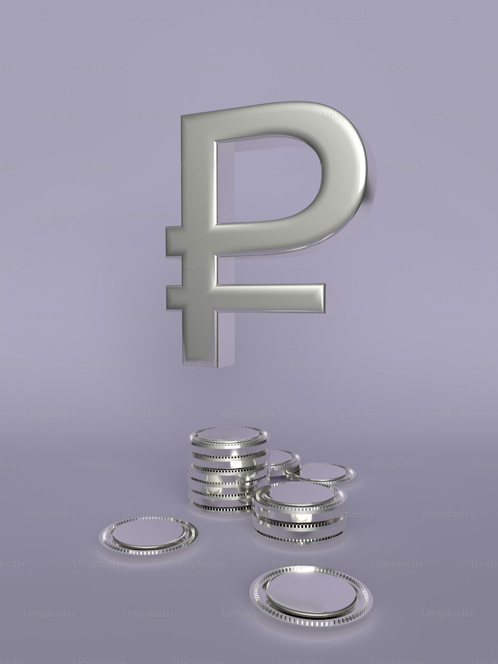 uma pilha de moedas de prata sentadas ao lado de um sinal de libra