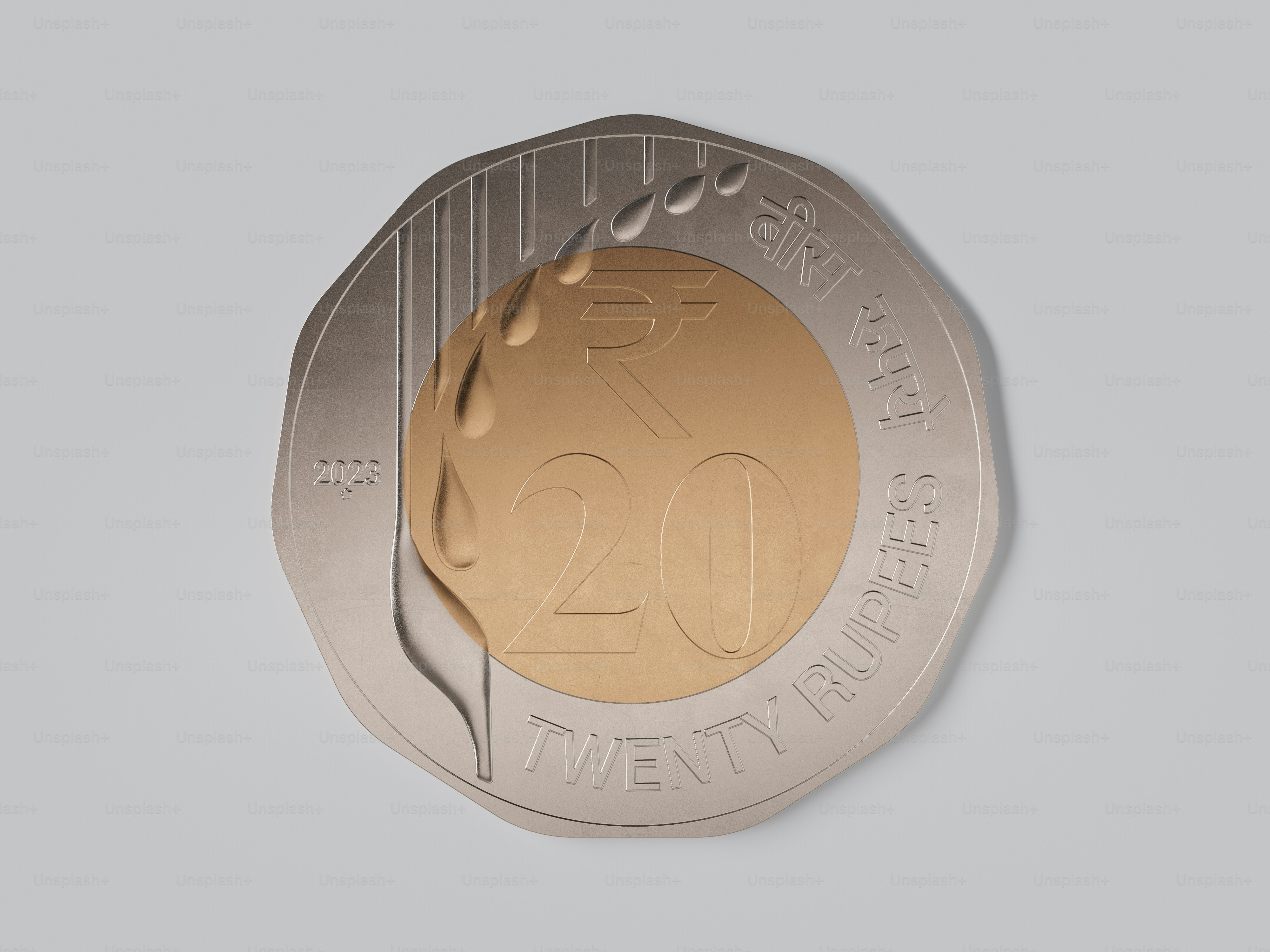 a close up of a coin on a white surface