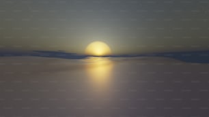 Die Sonne geht über dem Horizont eines Gewässers unter