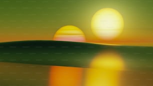uma pintura de um pôr do sol sobre um corpo de água