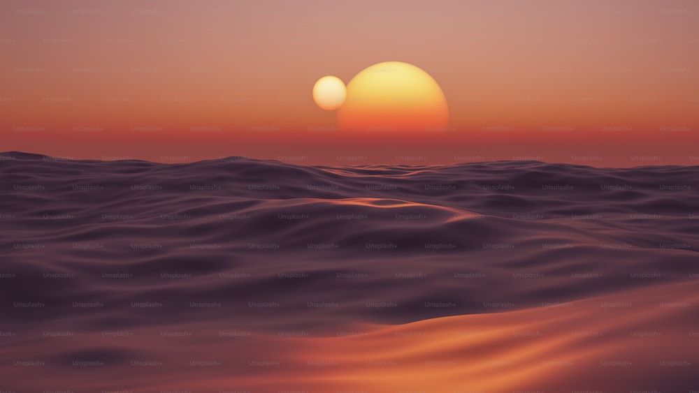 the sun is setting over the horizon of the ocean