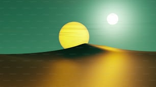 Ein Gemälde einer Wüste mit einer Sonne im Hintergrund