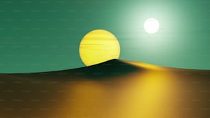 a painting of a desert with a sun in the background