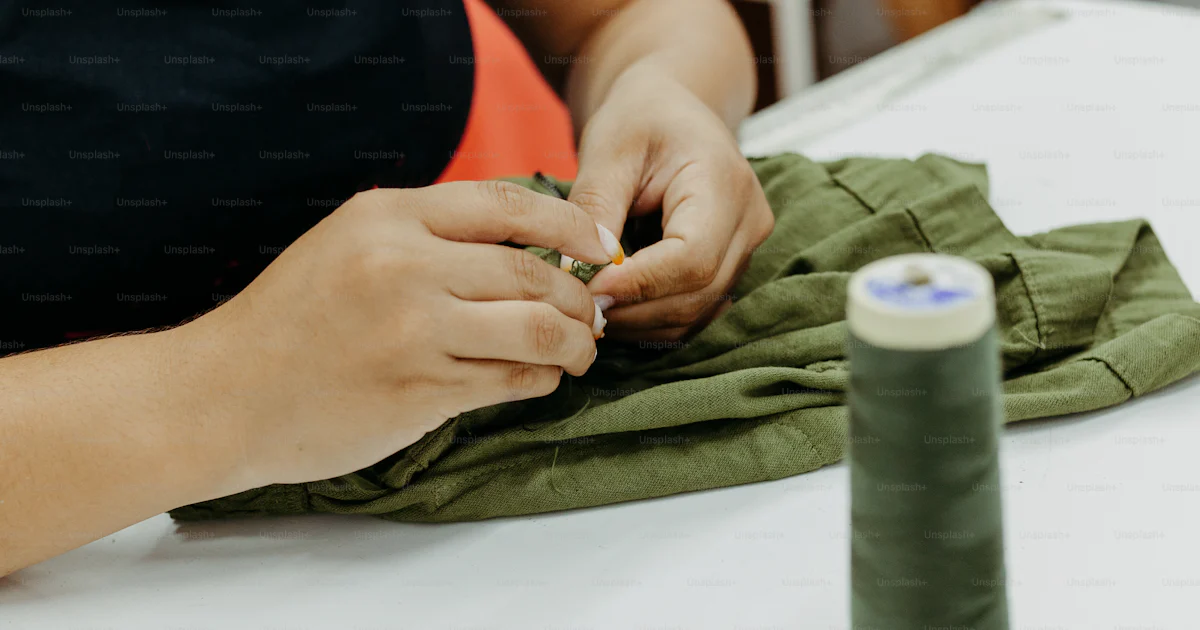 Suing Cloth A person is sewing on a piece of cloth photo – Professional Image on ...
