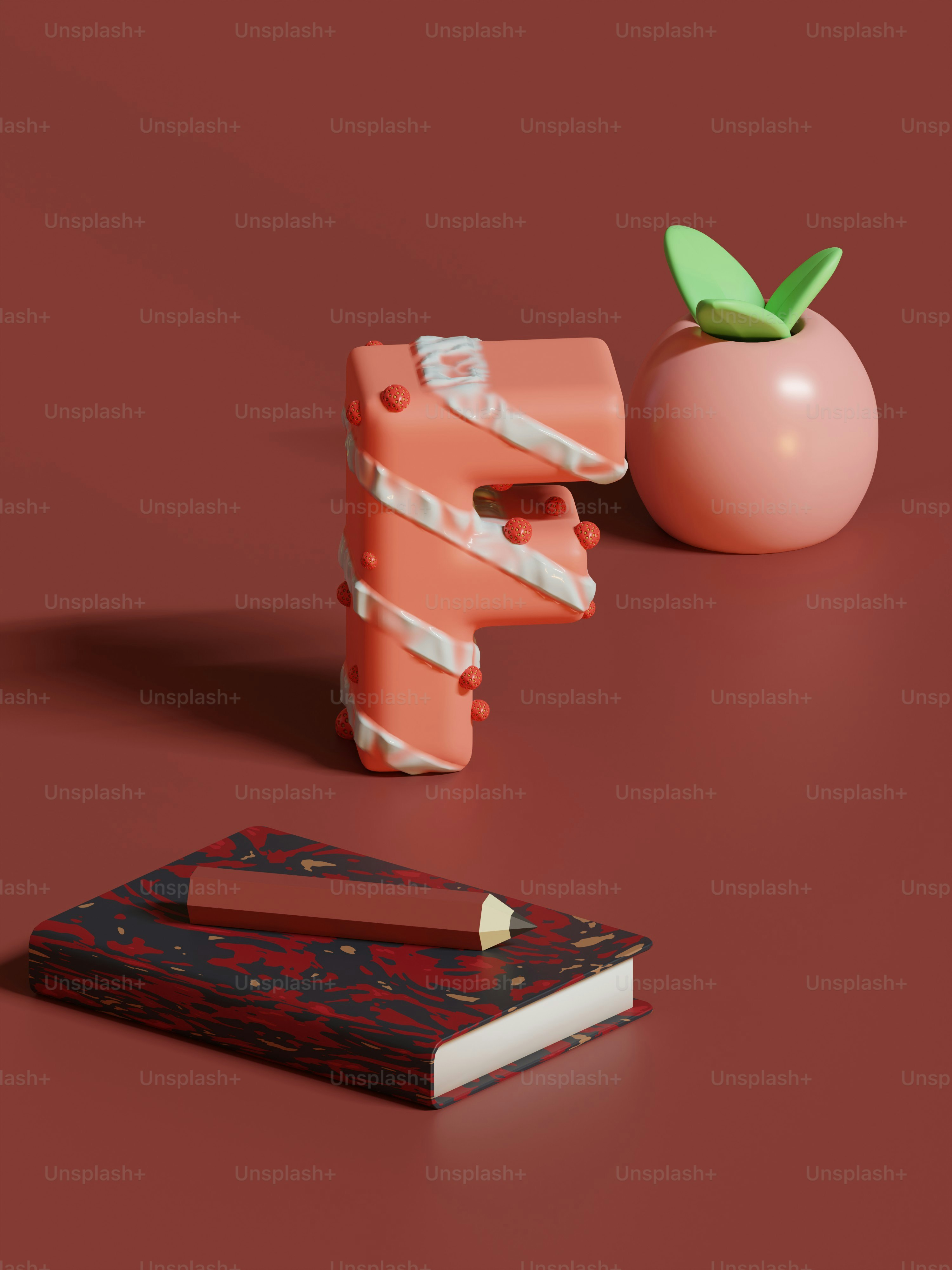 a piece of fruit and a book on a table