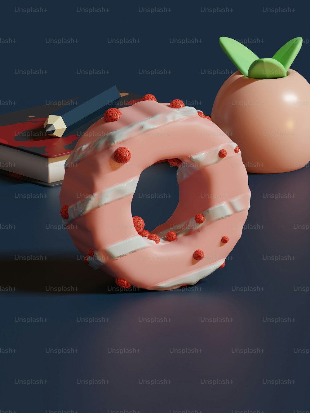 um donut com glacê e polvilhe ao lado de uma maçã