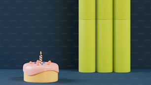 Un pastel de cumpleaños con una vela encima