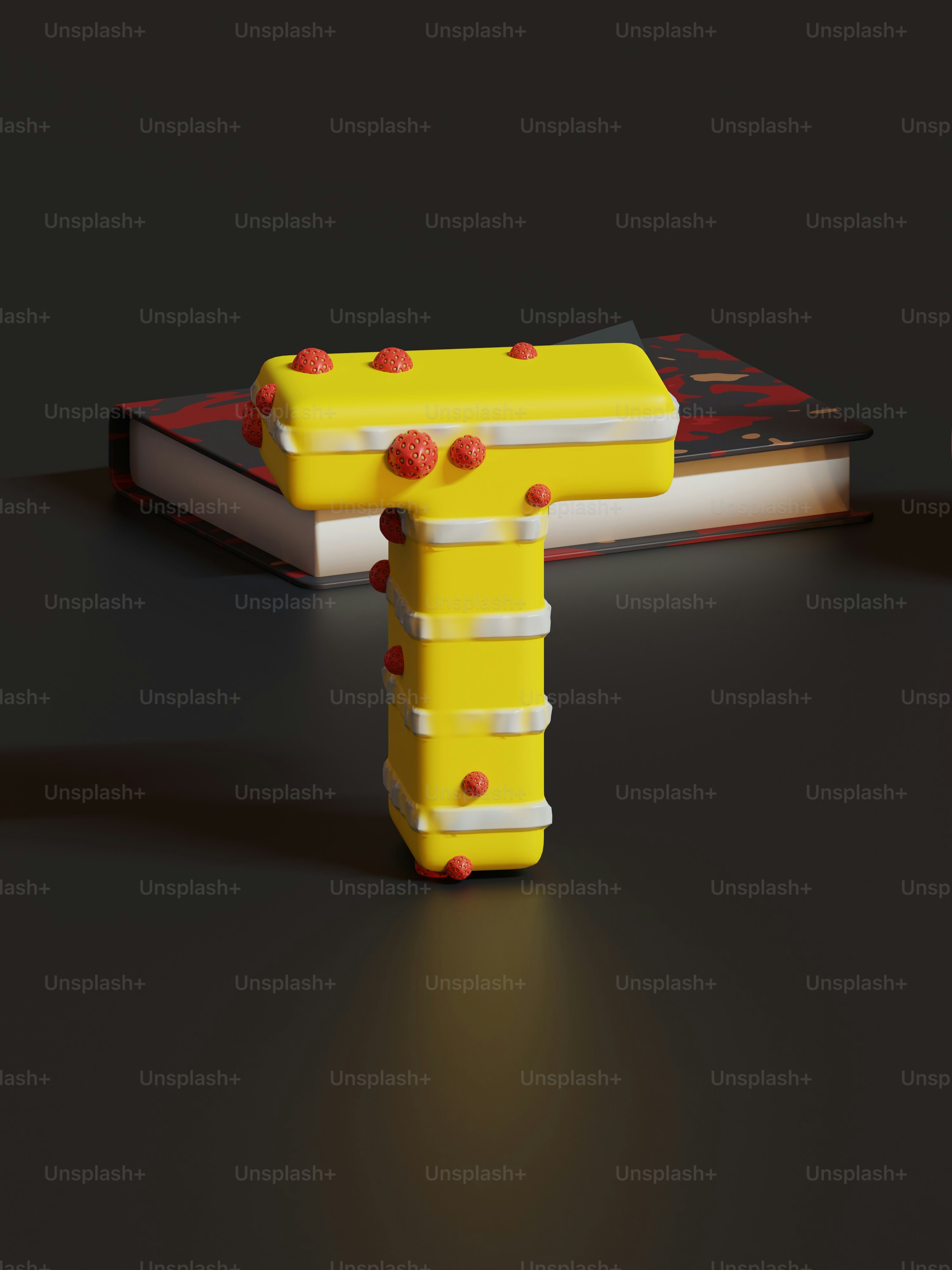a yellow plastic object sitting on top of a table