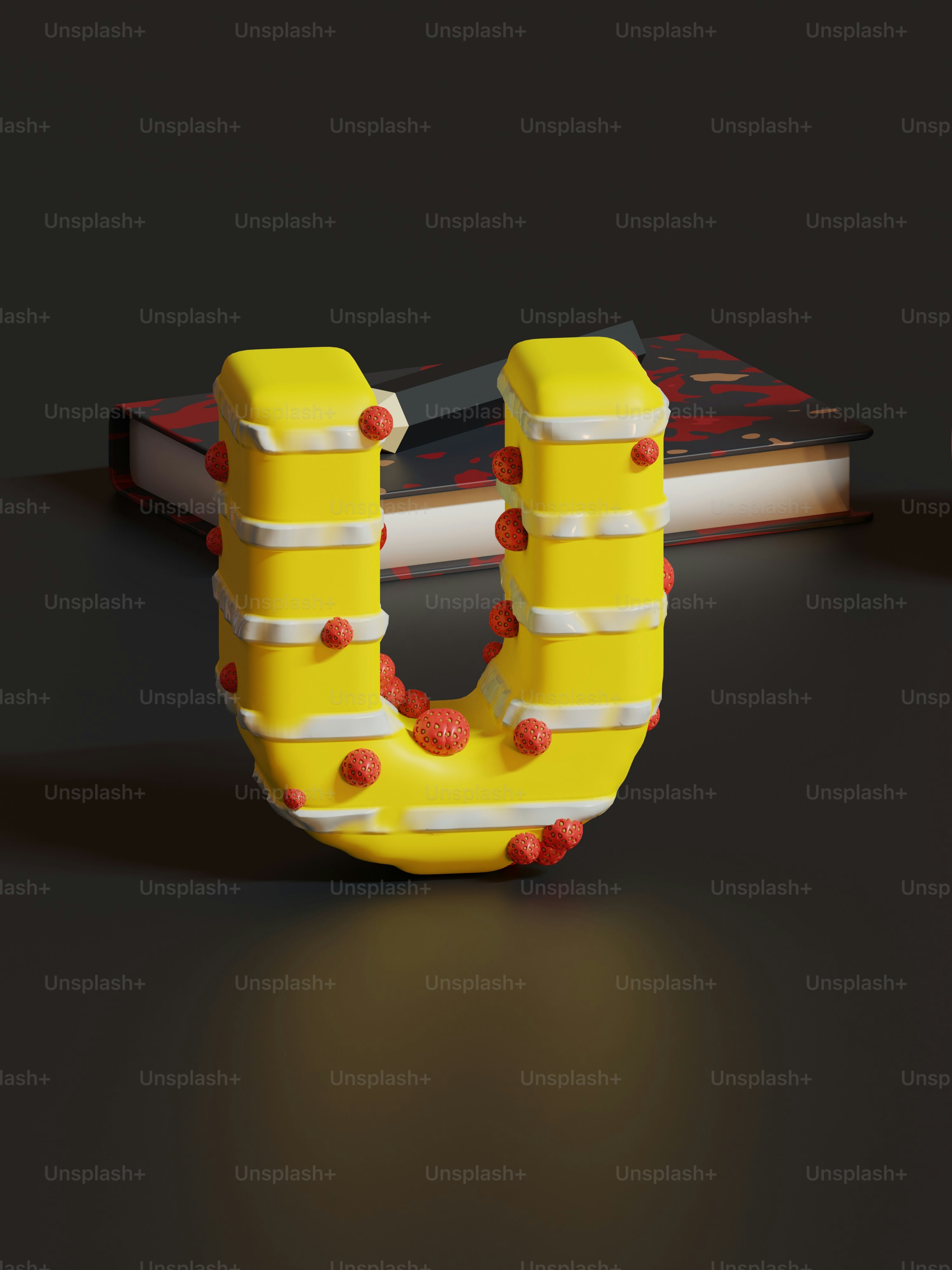 benda kuning dan putih yang duduk di atas meja