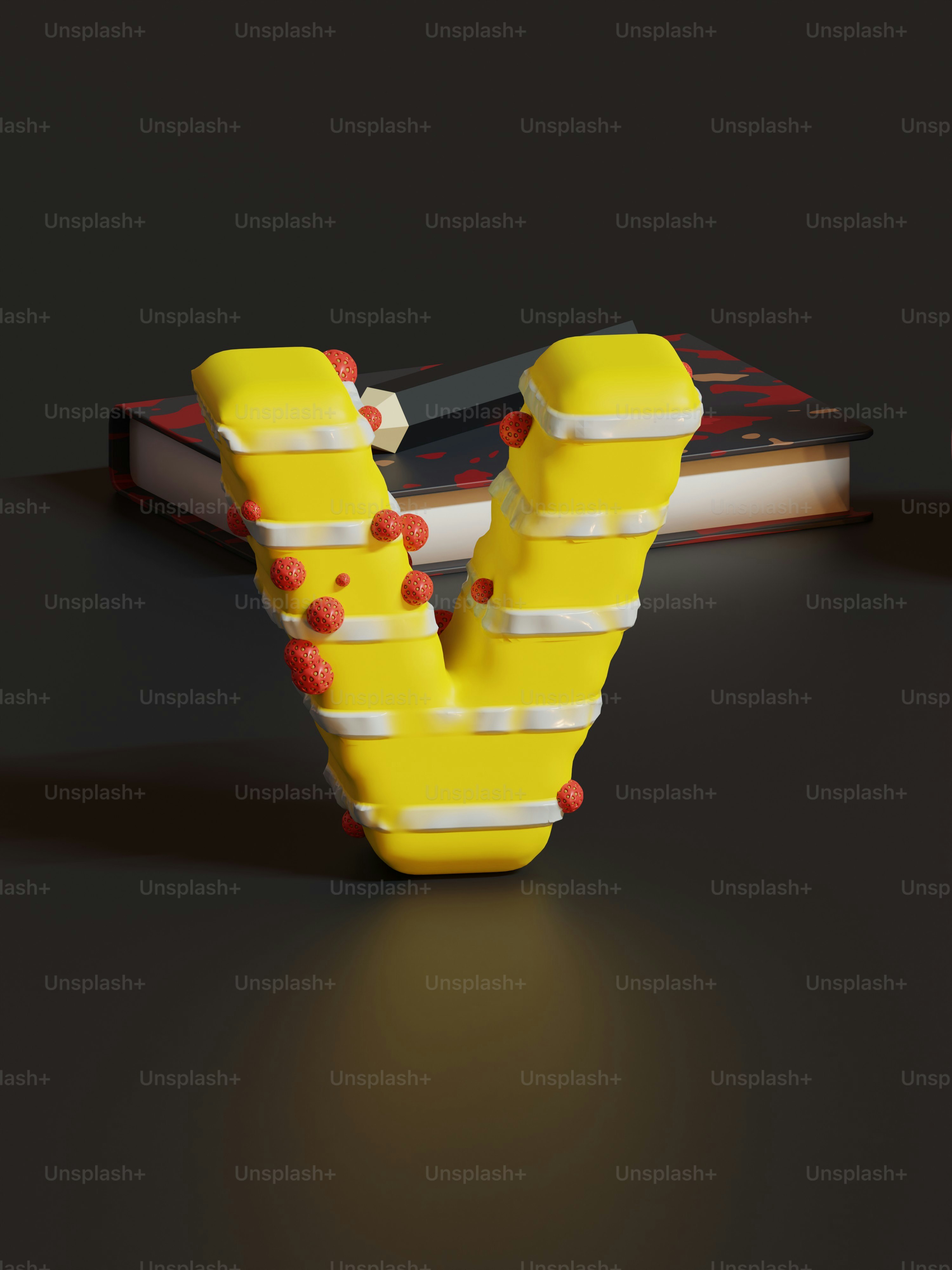 黄色い物体が黒い表面に座っている