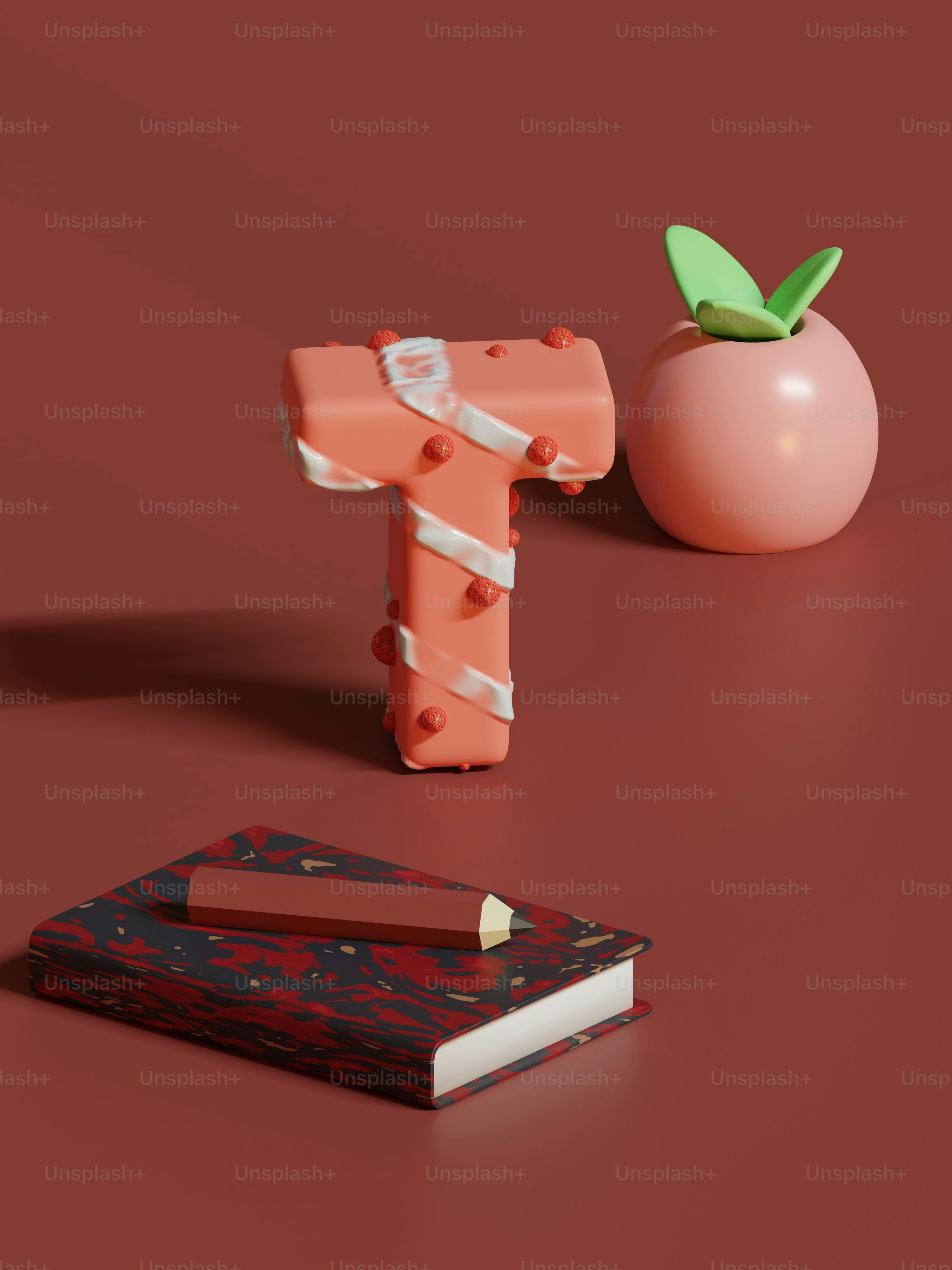 a piece of fruit sitting next to a book