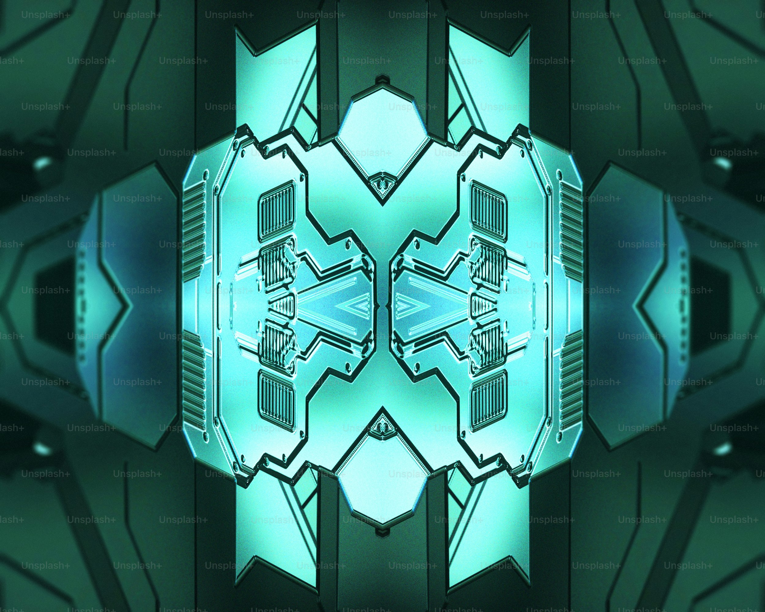 uma imagem gerada por computador de um objeto azul e preto