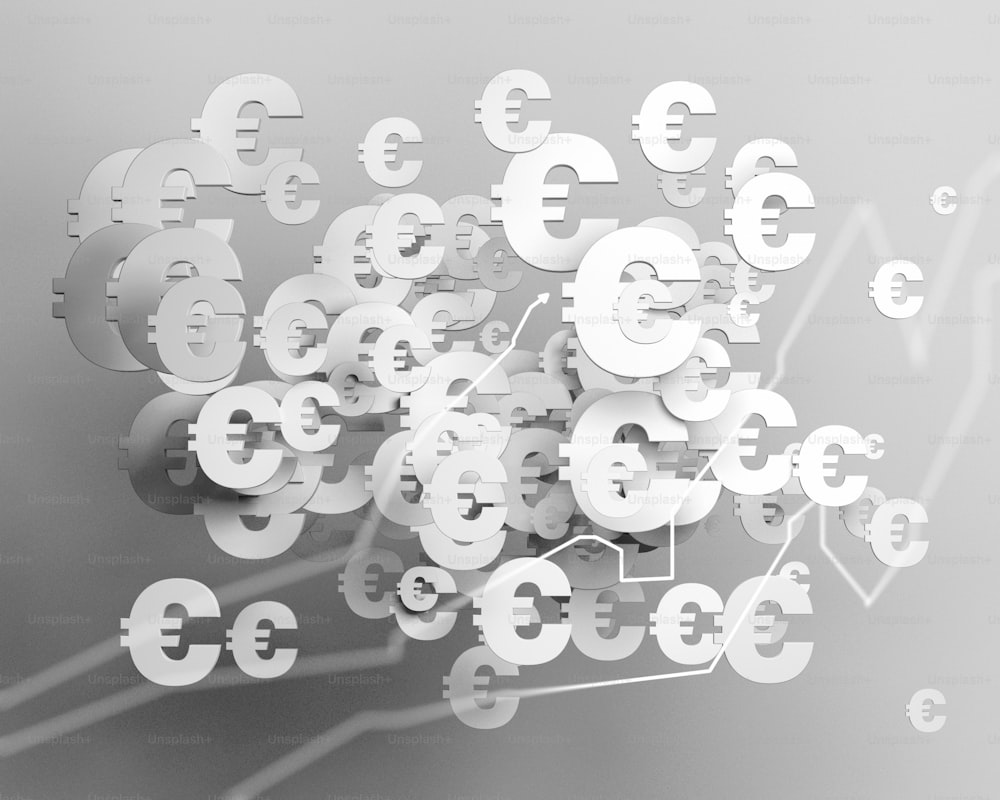 a bunch of currency symbols floating in the air