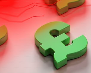 a close up of a green dollar sign on a red background