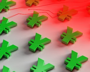 a group of green arrows on a red background