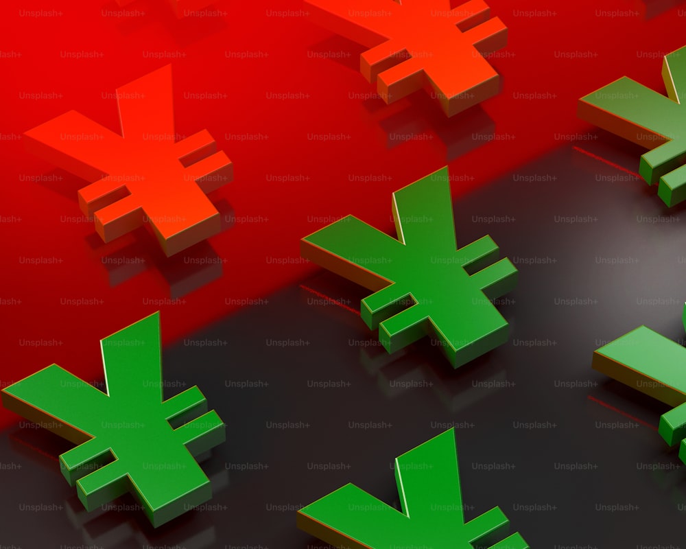 Un grupo de flechas verdes y rojas sobre una superficie negra