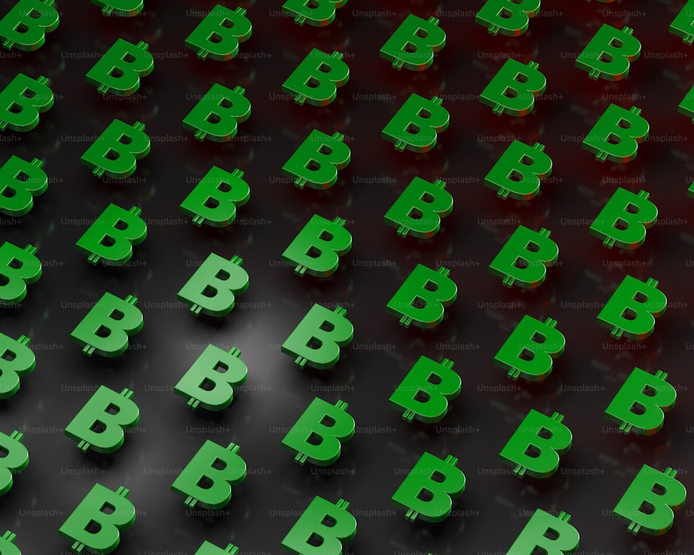 Un sacco di bitcoin verdi su una superficie nera